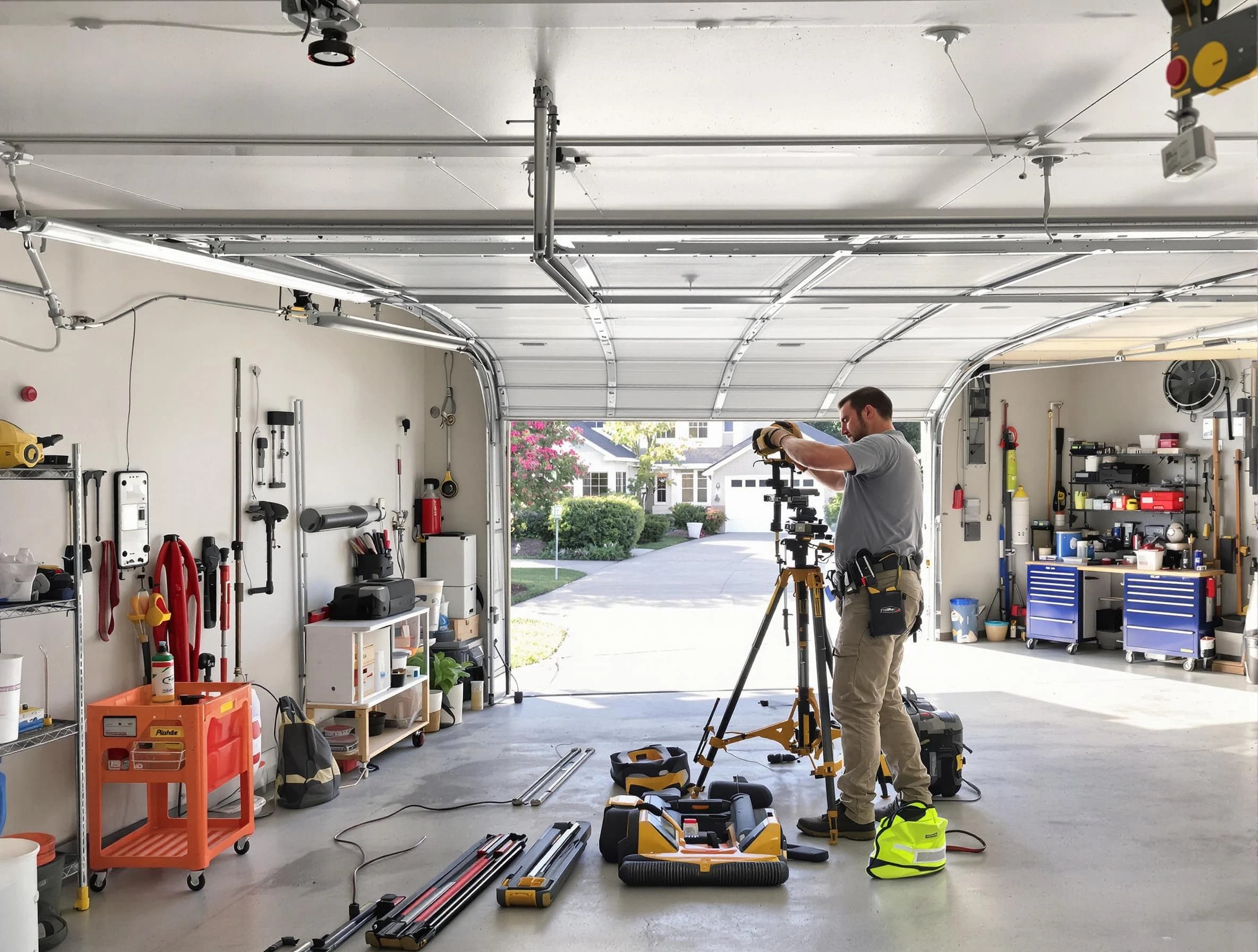 Springfield Garage Door Repair specialist performing laser-guided track alignment in Springfield
