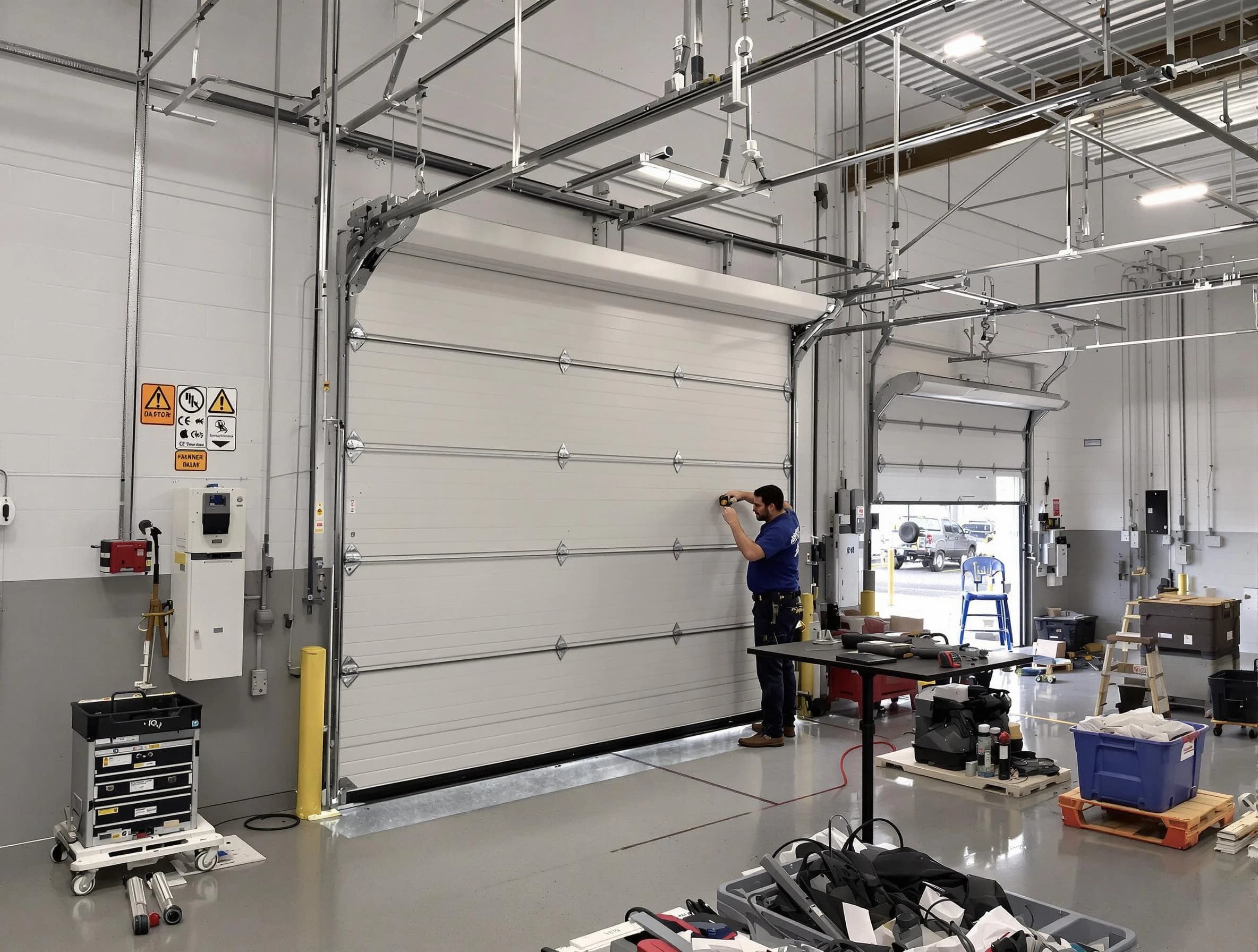 Commercial garage door repair being performed by Springfield Garage Door Repair expert in Springfield