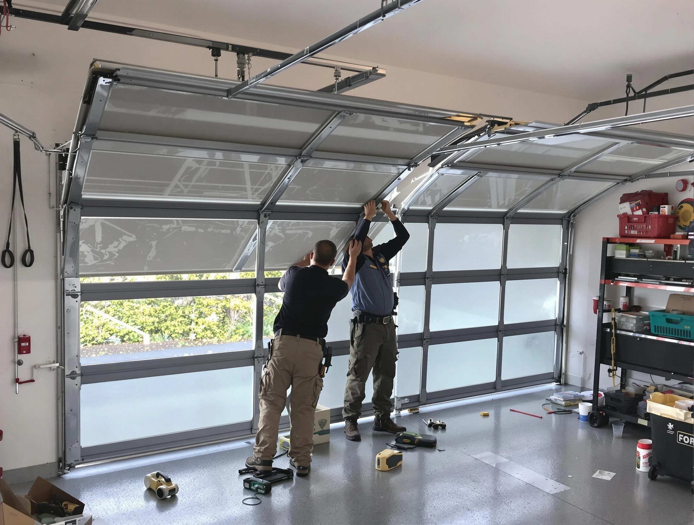 Springfield Garage Door Repair expert performing precise panel replacement on Springfield garage door